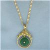 Image 1 : Jade and Diamond Necklace in 18K Yellow Gold