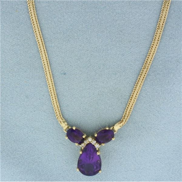 Amethyst and Diamond Necklace in 14K Yellow Gold