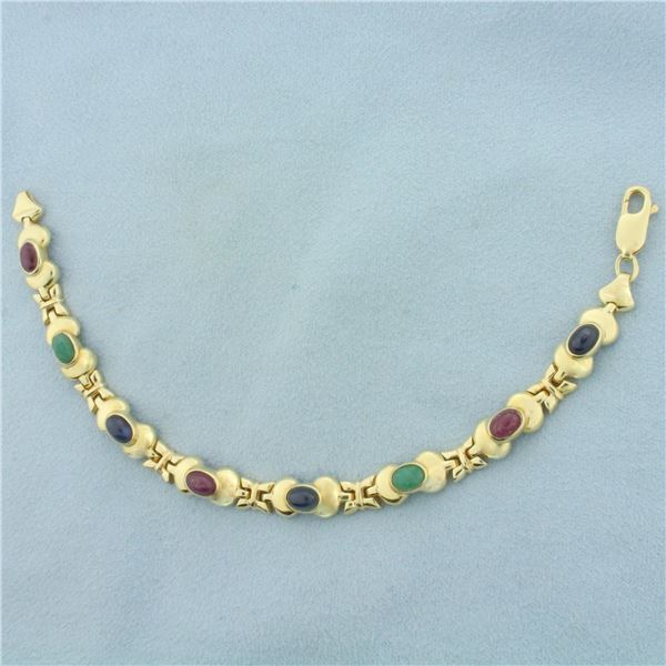 Sapphire Ruby and Emerald Bracelet in 14K Yellow Gold