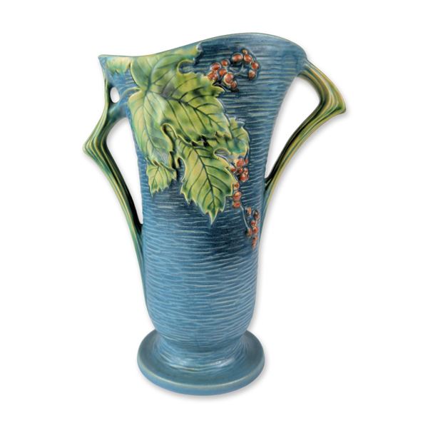 Roseville Pottery Art Deco Bushberry Blue Double-Handled Vase