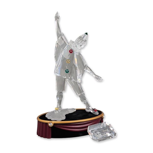 3pc Swarovski 1999 SCS Annual Edition Figurine, Pierrot, Title Plaque & Base