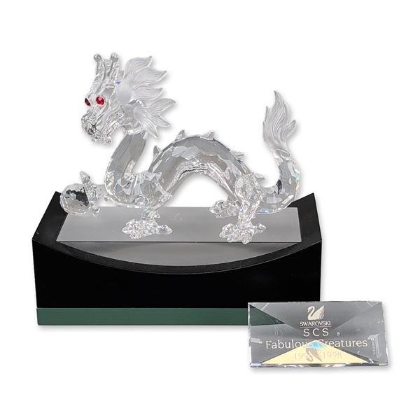 3pc Swarovski Crystal 1997 SCS Annual Edition Figurine, Dragon, Title Plaque & Base