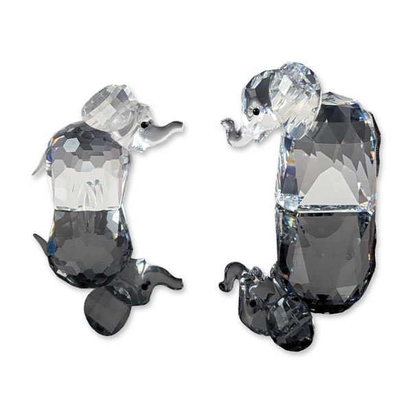 2pc Swarovski Silver Crystal Elephant Figurines