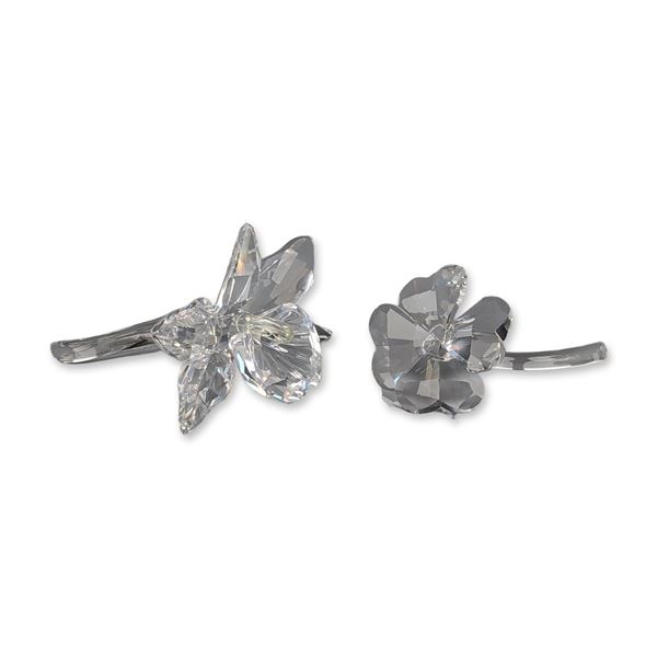 Two Swarovski Silver Crystal Figurine, Orchid and Clover