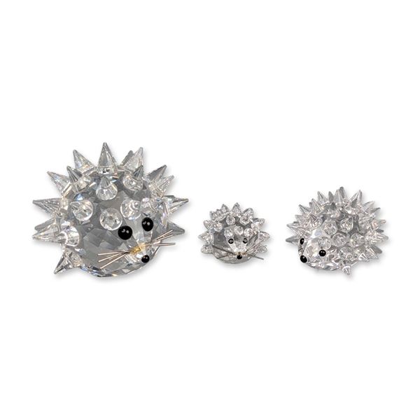 Three Swarovski Silver Crystal Figurines, Graduated Hedgehogs
