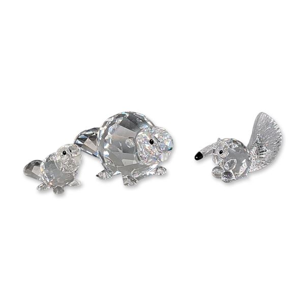 Three Swarovski Silver Crystal Animal Figurines, Beavers and Anteater