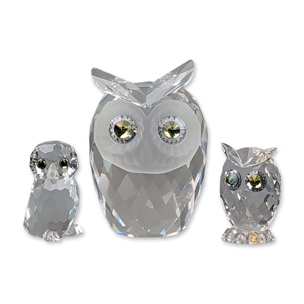 Three Swarovski Silver Crystal Owl Figurines