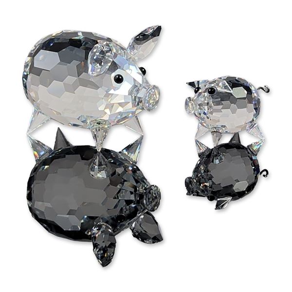 2pc Swarovski Silver Crystal Pig Figurines