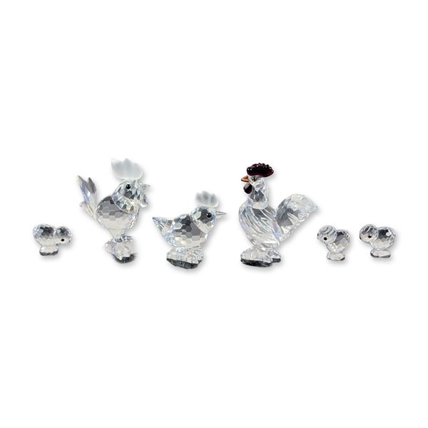 6pc Swarovski Silver Crystal Poultry Family Figurines