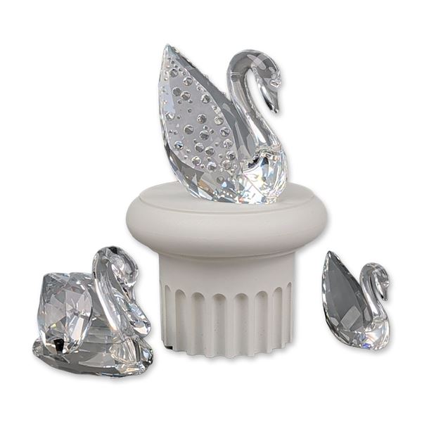 Three Swarovski Silver Crystal Swan Figurines including Centenary Swan