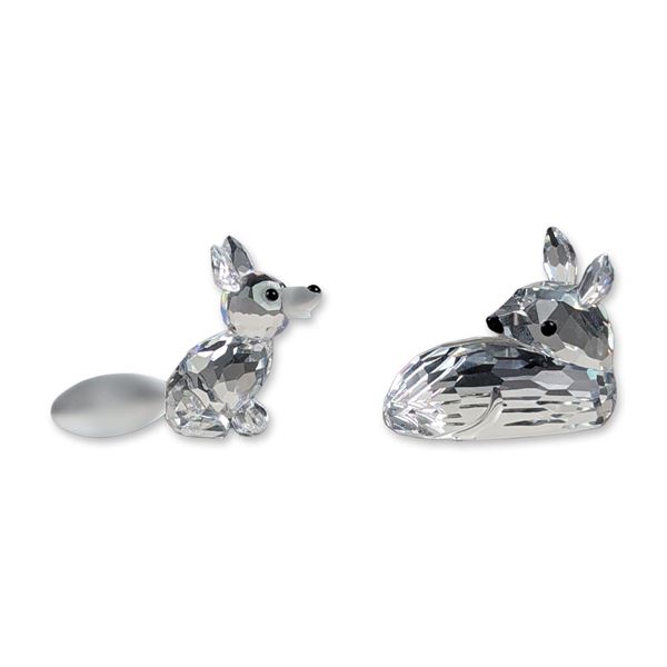 2pc Swarovski Silver Crystal Woodland Friends Animal Figurines