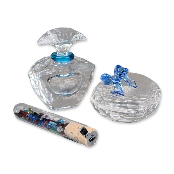 Two Swarovski Silver Crystal Napoleon Flacon and Heart Box