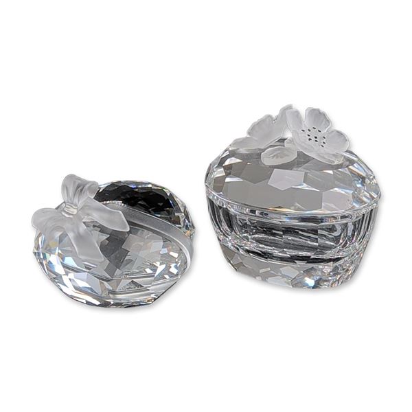 2pc Swarovski Silver Crystal Trinket Box and Sweetheart Paperweight