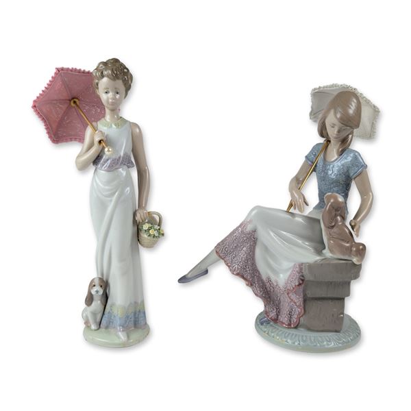 2pc Lladro Glazed Porcelain Figurines 1007617 &1007612