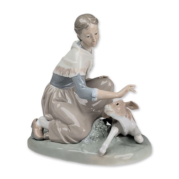 Lladro Porcelain Figurine, Caressing a Little Calf 01004827