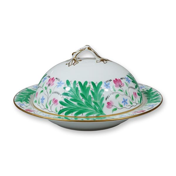 Wedgwood Hand-Painted Porcelain Covered Muffin Dish and Stand
