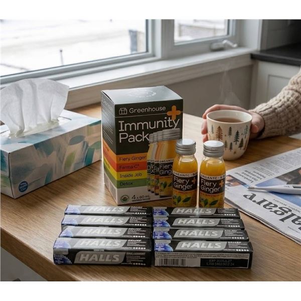 Greenhouse Immunity Pack 4x60ml and Halls Lozenges 8packs