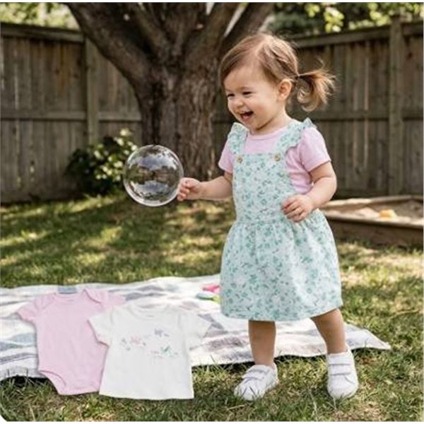 Pekkle 3-Piece Overall Bodysuit Set, 9M