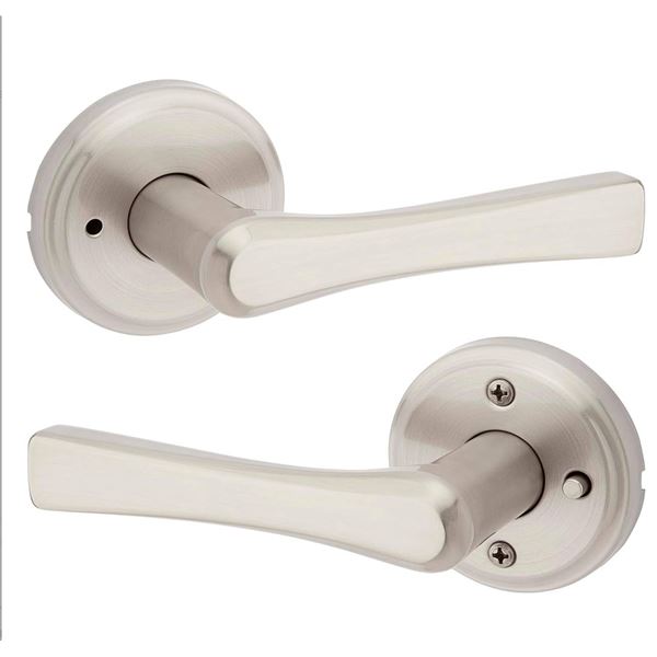 Lot of 2 Weiser Katella Satin Nickel Door Handle, Reversible Privacy Lever, Interior Door Handles Sa