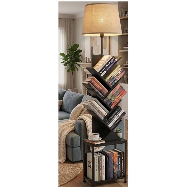 Zexvida Bookcase with Lamp, Black