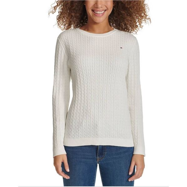 Tommy Hilfiger White Cable Knit Sweater L