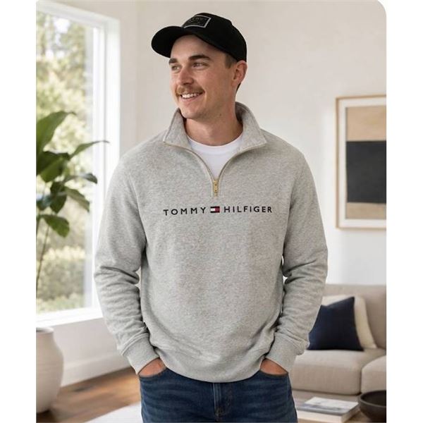 Tommy Hilfiger Gray Quarter-Zip Sweatshirt M