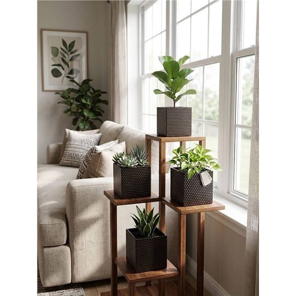 Lot of 4 Square Ceramic Planters, 2 Sizes