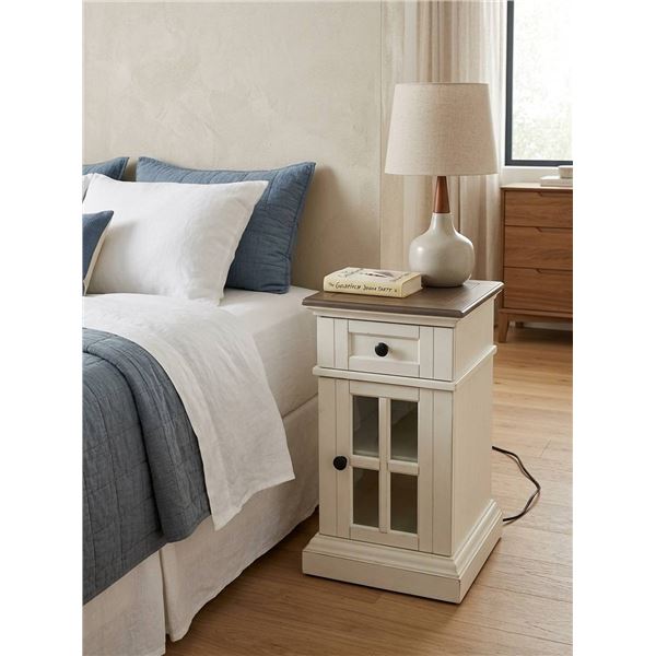 Twin-Star White Nightstand With USB Power outlets