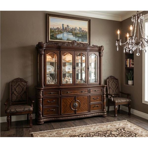 Wooden Sideboard and Glass Display Cabinet