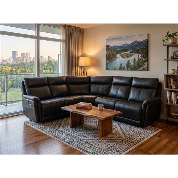 Black Leather Sectional Reclining Sofa