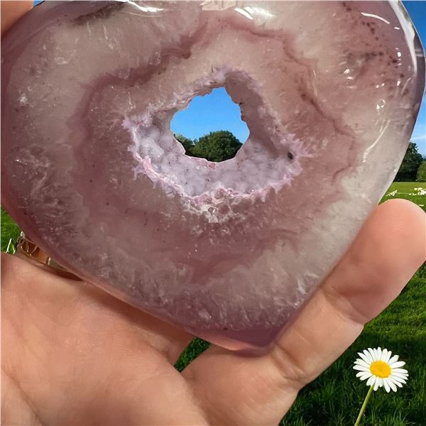 Agate Heart Shaped Stone with natural hole 3.5 inch
