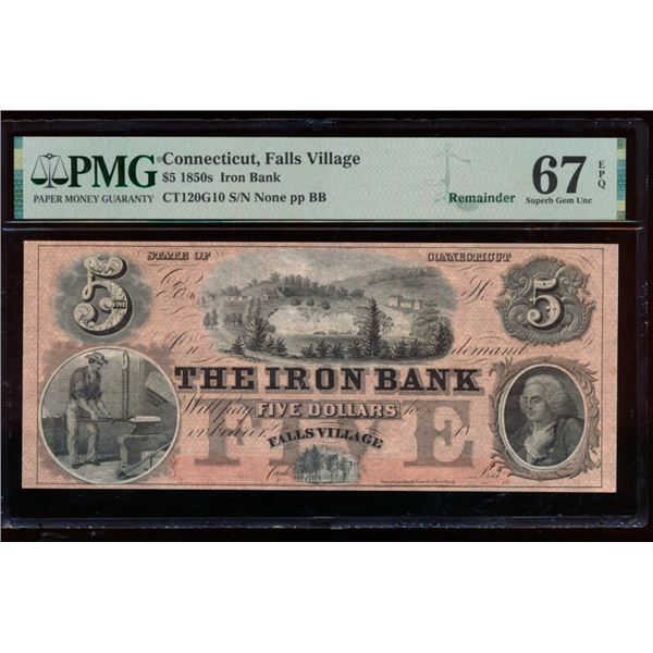 1850s $5 Falls Village CT Obsolete PMG 67EPQ