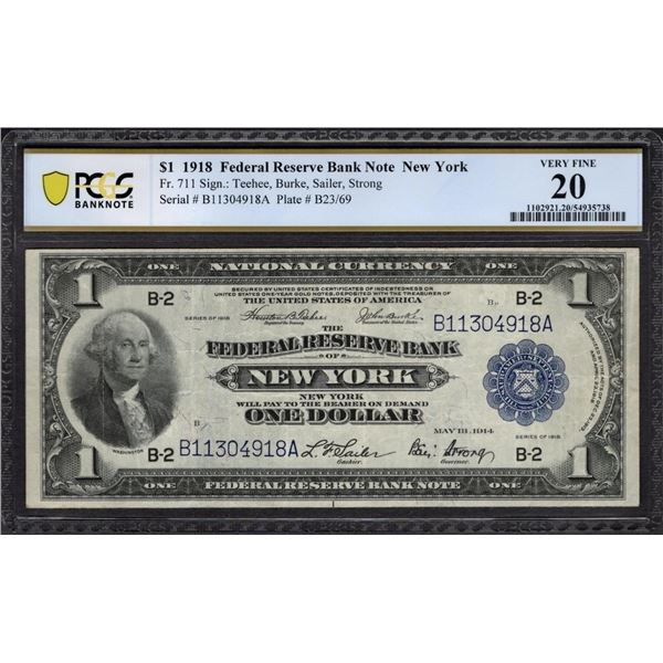 1918 $1 New York FRBN PCGS 20
