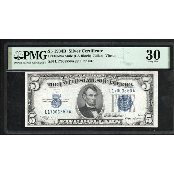 1934B $5 Silver Certificate PMG 30