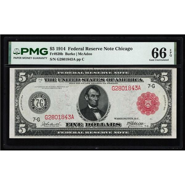 1914 $5 Red Seal Federal Reserve Note PMG 66EPQ