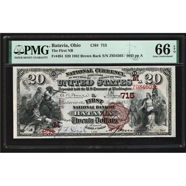1882 $20 Batavia OH National PMG 66EPQ