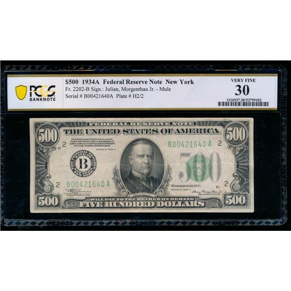 1934A $500 New York FRN PCGS 30