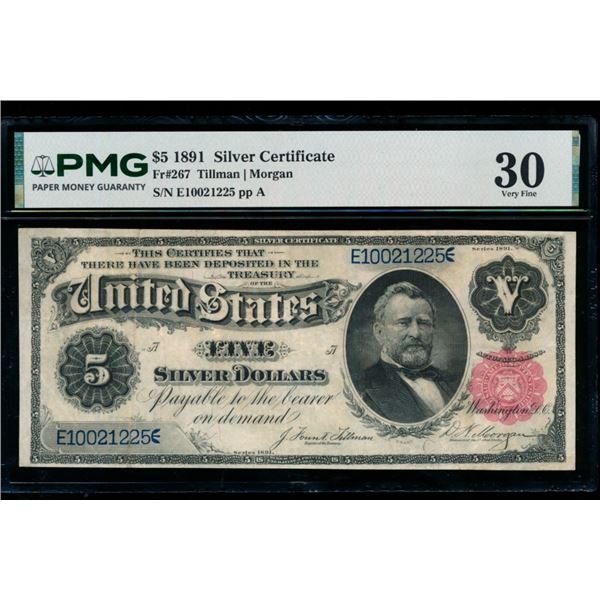1891 $5 Silver Certificate PMG 30