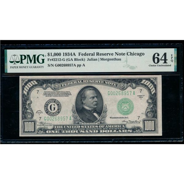 1934A $1000 Chicago FRN PMG 64EPQ