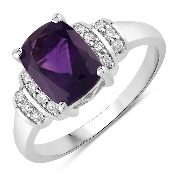 Plated Rhodium 1.45ct Amethyst and Lab Diamond Ring