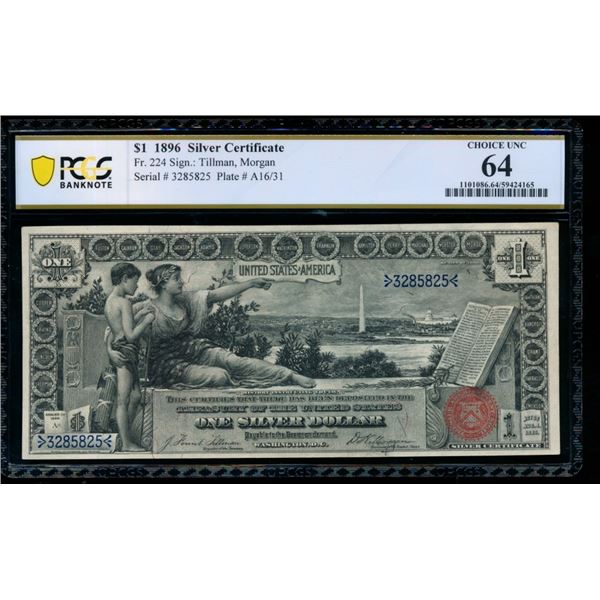 1896 $1 Educational Silver Certificate PCGS 64
