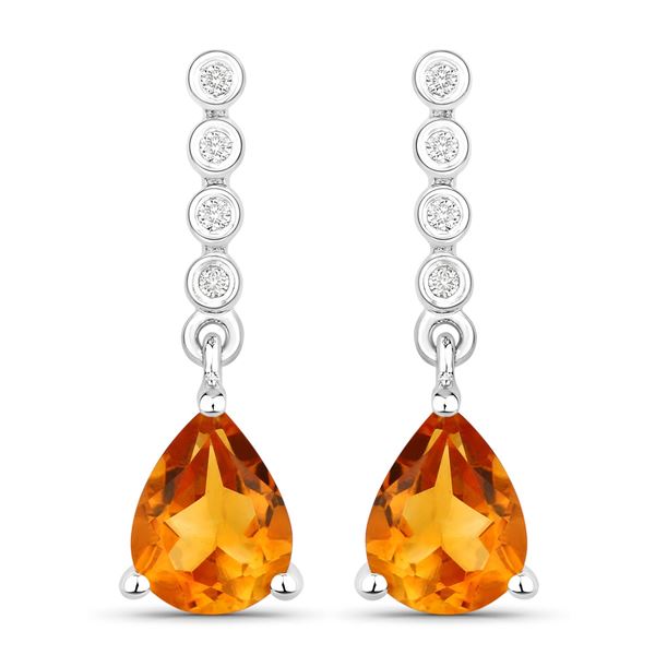 Plated Rhodium 1.80ctw Citrine and Lab Diamond Earrings