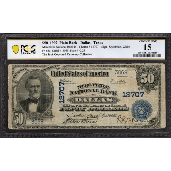 1902 $50 Dallas TX National PCGS 15
