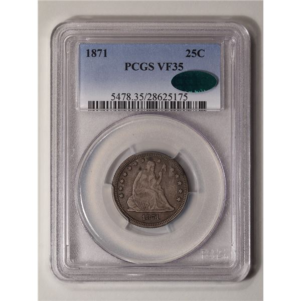 1871 Seated Liberty Quarter PCGS VF35 CAC