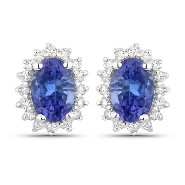 Plated Rhodium 0.88ctw Tanzanite and Lab Diamond Earrings