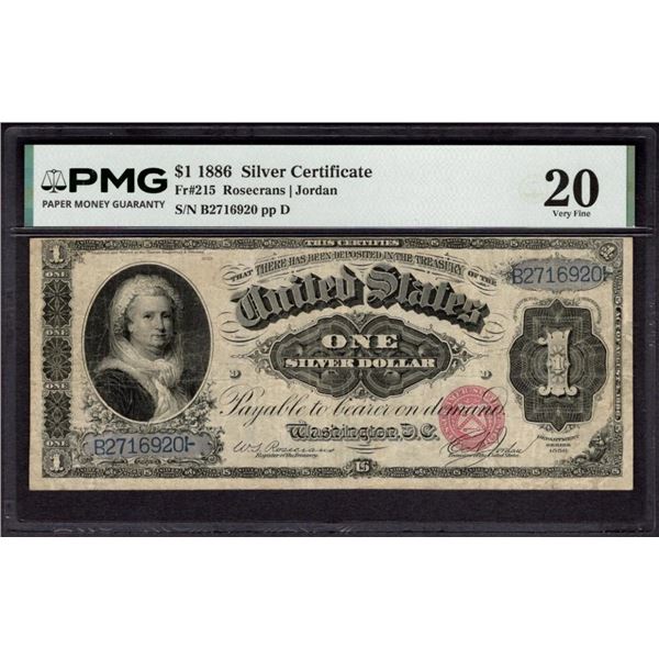 1886 $1 Martha Washington Silver Certificate PMG 20