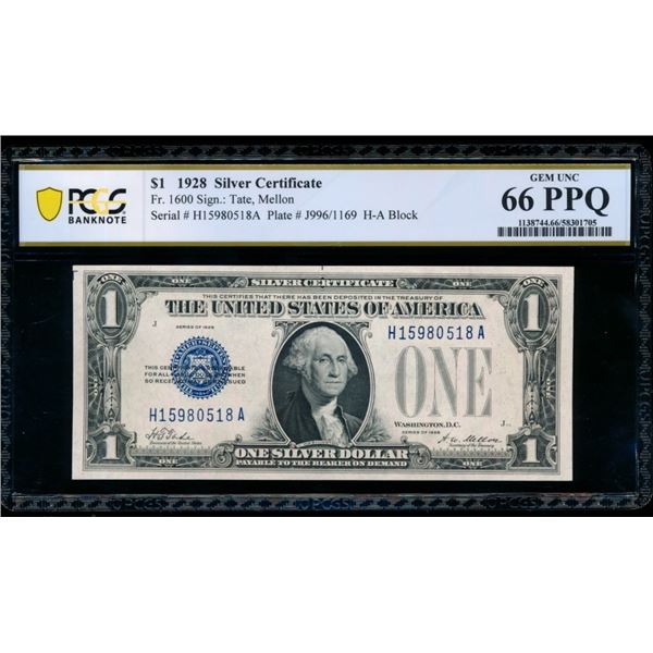 1928 $1 Silver Certificate PCGS 66PPQ