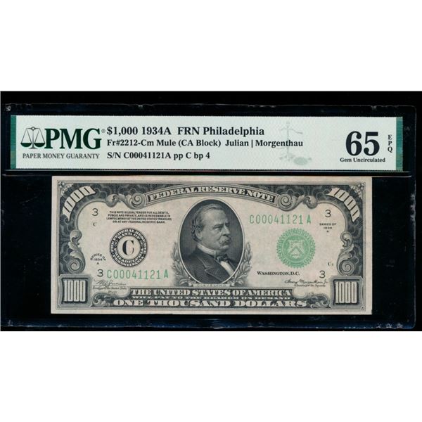 1934A $1000 Philadelphia FRN PMG 65EPQ
