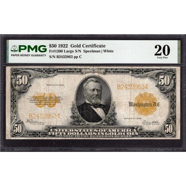 1922 $50 Gold Certificate PMG 20