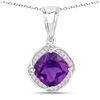 Image 1 : Plated Rhodium 1.80ct Amethyst and Lab Diamond Pendant with Chain